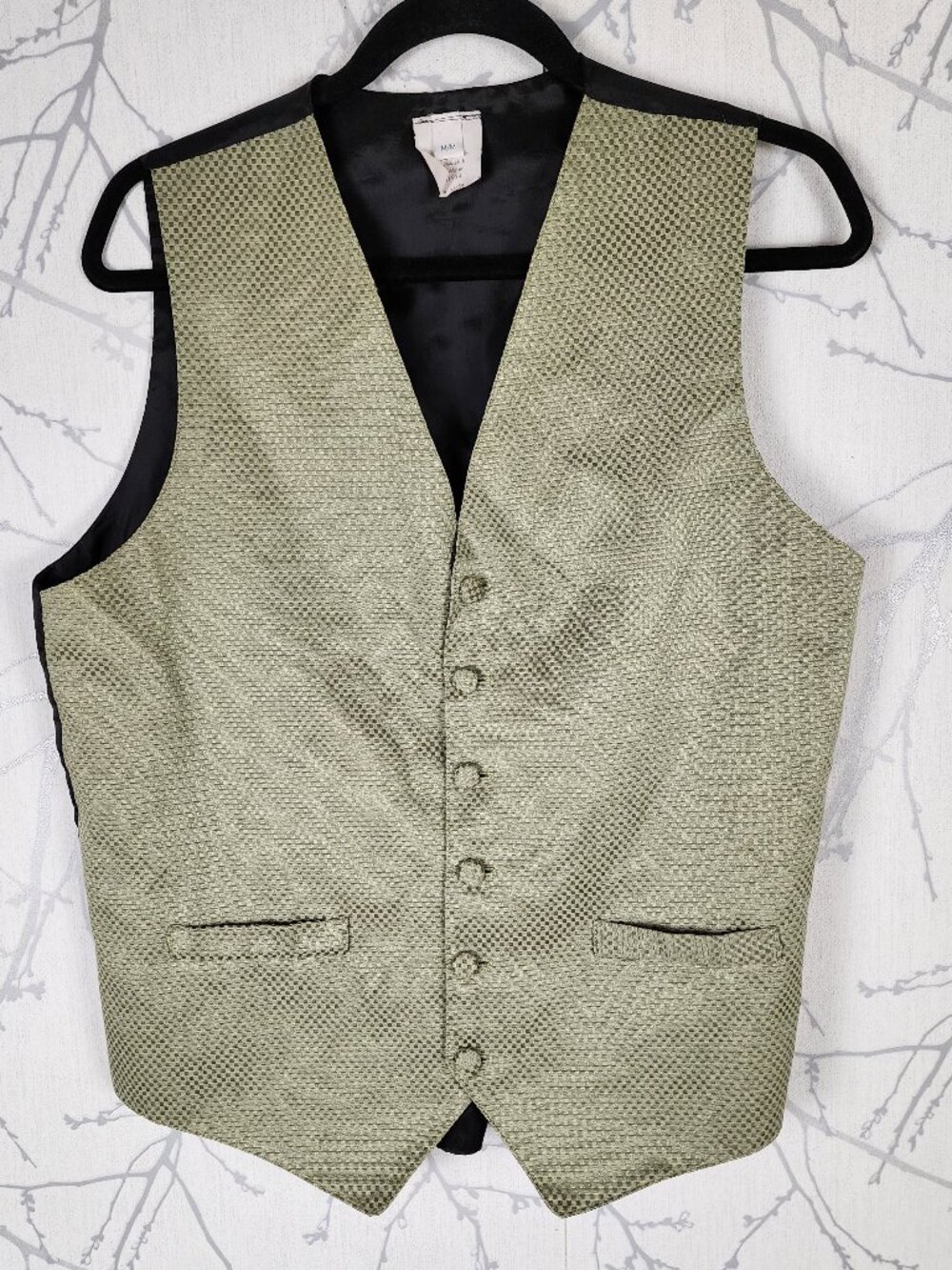 Vintage USA Made Sage Green Jacquard Tapestry Waistcoat Vest